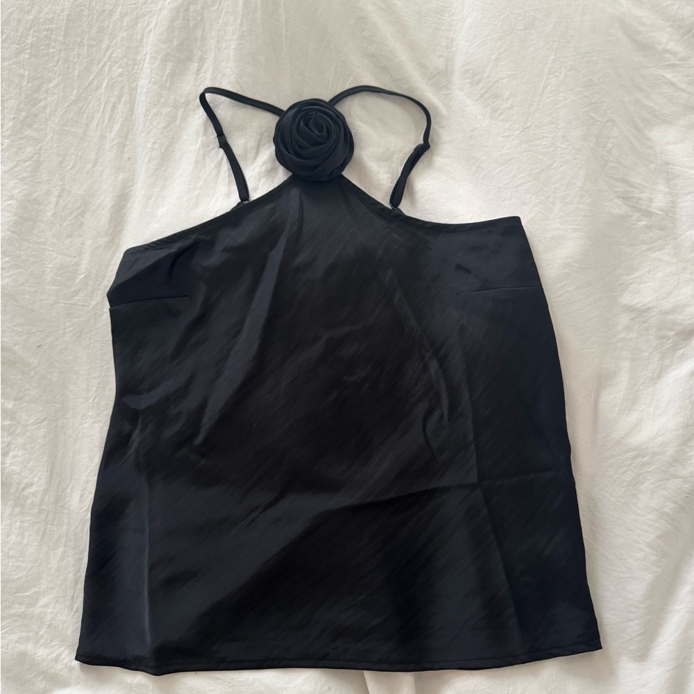 Black Top with Floral Detail